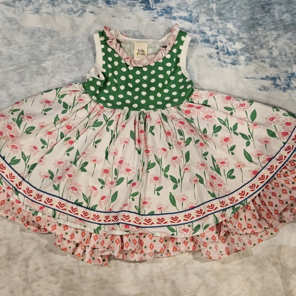 Wildflowers La La Land Girls Tunic Top Size 4 Floral Polka Dot Boutique‎